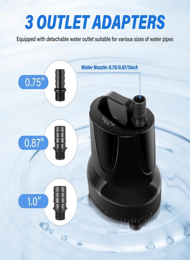 YSSOA 800GPH Submersible Water Pump (3000L/H, 60W) with Bottom Suction, 9.8ft High Lift, 3 Nozzles - Ideal for Fish Tank, Pond, Aquarium, Hydroponics - Image 5